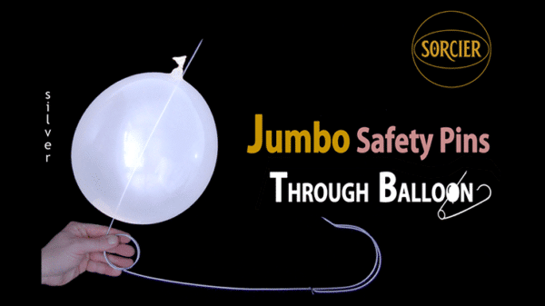 Jumbo Safety Pins Through Balloon Silver par Sorcier Magic